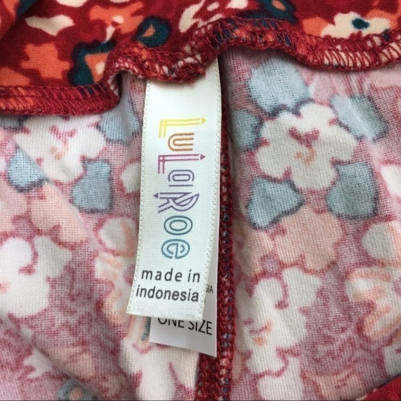 LULAROE Leggings OS One Size Floral Flowers Retro Burgundy Teal White Orange - Picture 6 of 9